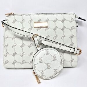 Nicole Miller Purse w/Pouch Logo Crème Gold Hardware Shoulder Crossbody Bag
